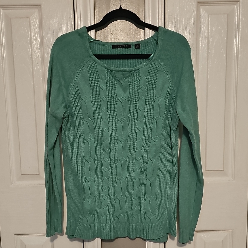 Cyrus Green Sweatshirt Cable Knit Top